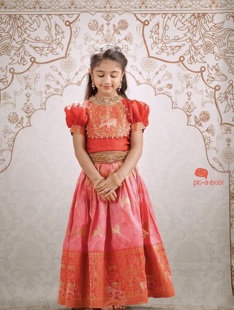 Viranica Manchu, Puff Hands, Allu Arha, Pattu Lehenga, Brocade Blouse Designs, Kids Party Wear Dresses, Pattu Pavadai, Kids Ethnic Wear, Kids Costumes Girls