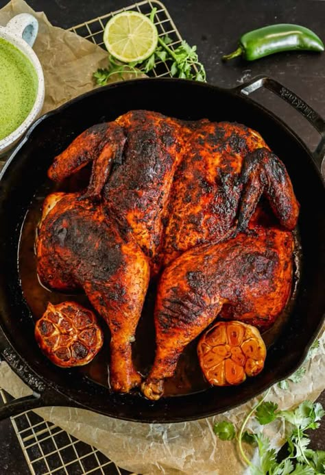 Peruvian Chicken Recipe, Peruvian Chicken, Peruvian Style, Spatchcock Chicken, Whole Chicken Recipes, Peruvian Recipes, Oven Chicken, Roast Chicken Recipes, Cooked Chicken