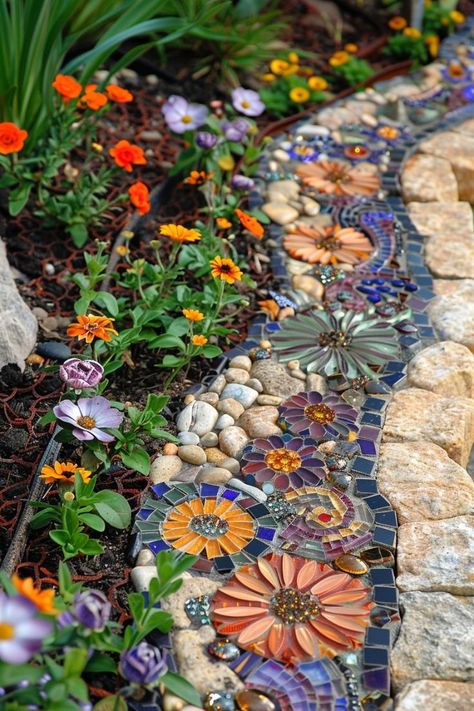 Rock Garden Design, Garden Walkway, Porch Steps, Concrete Porch, Painting Concrete, Mosaic Garden, Magical Garden, Garden Path, Wood Painting