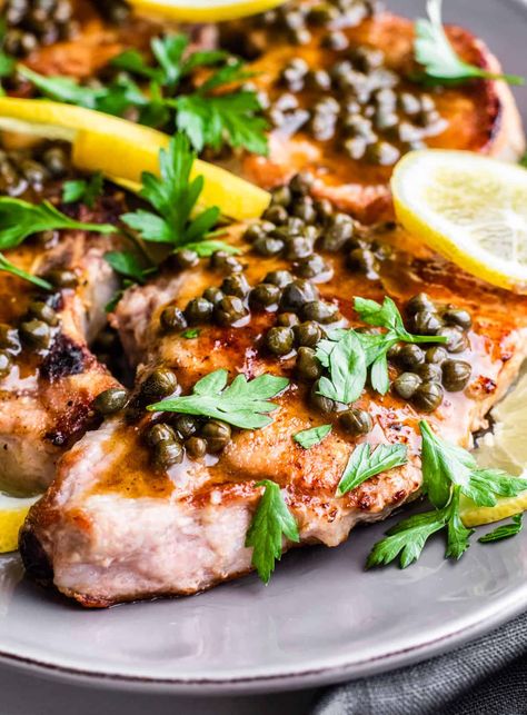 Coated Pork Chops, Pork Piccata, Breakfast Pork Chops, Dinner Party Elegant, Butter Caper Sauce, Lemon Butter Caper Sauce, Boneless Pork Loin Chops, Caper Sauce, Boneless Pork Loin