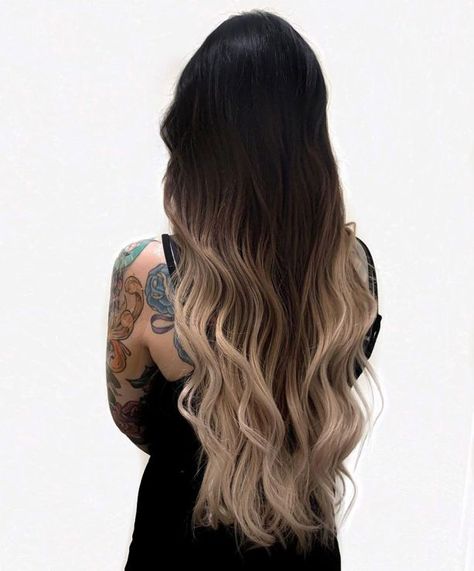 Dark Brown Hair Ombre, Shoulder Length Ombre Hair, Brown To Blonde Ombre Hair, Ombre Hair Ideas, Black And Blonde Ombre, Black To Blonde Hair, Hair Caramel, Ombre Hair Color Ideas, Dark Ombre Hair