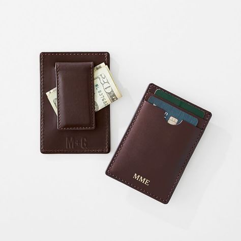 The most minimalist wallet: a durable magnetic clip on one side, slots for a couple cards on the other, all wrapped in soft and supple leather. Leather Money Clip, Leather Money Clip Wallet, Leather Money Clips, Minimalist Bag, Mark And Graham, Clip Wallet, Just Because Gifts, Minimalist Wallet, Money Clip Wallet