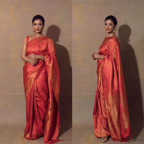 Red Silk Saree Look, Silk Saree Look, Red Silk Saree, South Indian Wedding Saree, Dusky Skin, Travel Ootd, Photoshoot Fashion, Fashion Glamour, Bridal Silk Saree