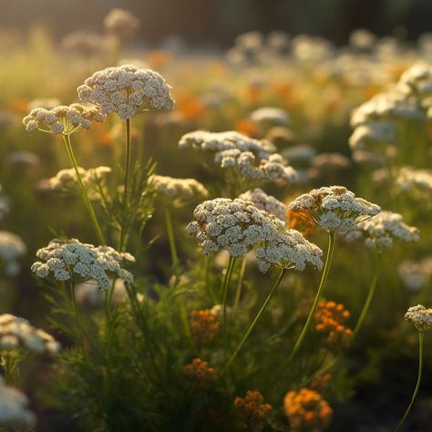 A field of Yarrow in the summer Yarrow Field, Yarrow Aesthetic, Yarrow Flower Aesthetic, Marianne Dashwood, Dandelion Field Aesthetic, Pretty Fields Wild Flowers, Fluffy Flowers, Yellow Meadow, Yarrow Flower