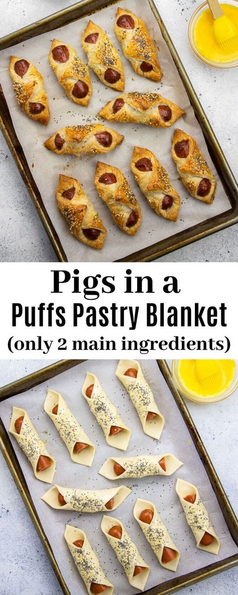 Easy Smoko Ideas, Hot Dog Appetizers For Party, Hot Dogs Wrapped In Puff Pastry, Pastry Hot Dogs, Pigs In Blanket Puff Pastry, Hot Dog Puff Pastry Recipe, Hotdogs In Puff Pastry, Puff Pastry Wrapped Hot Dogs, Puff Pastry Taco Bake