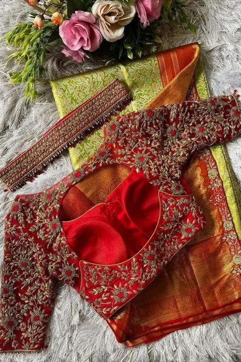 South Indian Bridal Blouse Designs, Indian Bridal Blouse Designs, Gold Blouse Designs, Red Blouse Design, Green Blouse Designs, Work Blouse Designs, Blue Blouse Designs, Silk Saree Blouse Designs Patterns, Latest Bridal Blouse Designs