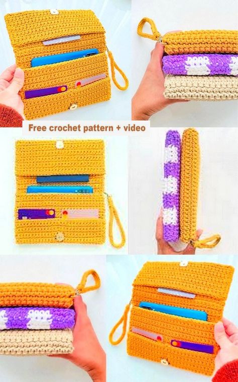 Impressive Crochet Wallet Patterns - Perfect for All Ages Wallet Pattern Free, Crochet Zig Zag, Crocheted Purses, Crochet Quotes, Crochet Studio, Loop Crochet, Crochet Purse Pattern, Quick Projects, Crochet Backpack Pattern