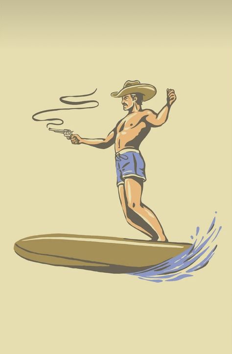 Surf Flash Tattoo, Western Style Tattoos Men, Canoe Tattoo, Saltwater Cowboy, Surfing Tattoos, Surf Cowgirl, Surfing Cowboy, Surfing Tattoo, Surf Cowboy