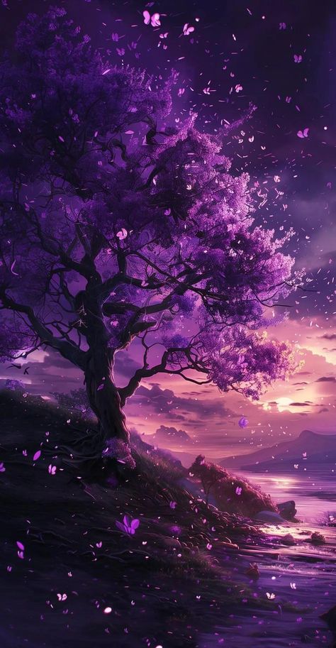 Fandom Wallpaper, Purple Nature Wallpaper, Magical Purple Aesthetic, Anime Scenery Purple, Pretty Wallpapers Backgrounds Aesthetic, Purple Aesthetic Fantasy World, Magical Purple Background, Purple Flowers Wallpaper, Dreamy Artwork