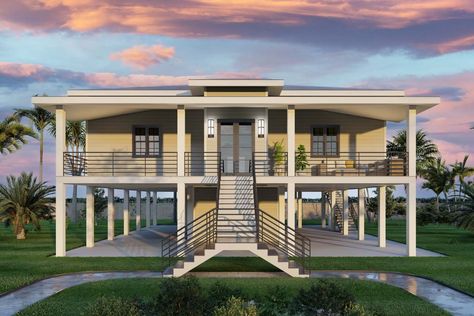 323 house plans found! - Search Results at Architectural Designs Beautiful Homes By The Sea, Coastal Modular Homes, Elevated Coastal House Plans, Shower With A Bench, Elevated Coastal Homes, Raised House Plans, House Plans On Stilts, Elevated Beach House, Elevated House Plans