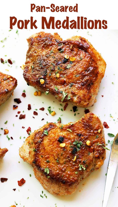 Wonderfully tender and so very flavorful, these pork medallions are ready in less than 30 minutes. Pan Seared Pork Tenderloin, Pork Medallion Recipes, Pork Tenderloin Medallions, Spaghetti With Ground Beef, Pork Medallions, Low Carb Pork, Australia Food, Pork Ham, Tenderloin Recipes