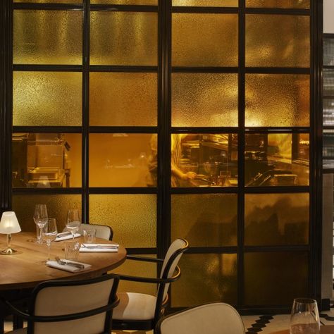 Bask in the glow of amber glass ! SEEDED Textured Glass in Ambar from our SPECTRUM range of colours Brick Cafe, Glass Restaurant, Bubble Texture, Restaurant Bar Design, Heritage Building, Bar Design Awards, Reeded Glass, Light Backdrop, Glass Brick