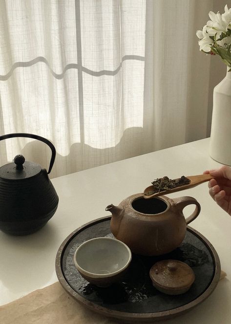 Tea Japanese Aesthetic, Tea Aesthetic Japanese, Japanese Green Tea Aesthetic, Tea Maker Aesthetic, Chinese Tea Set Aesthetic, Brewing Tea Aesthetic, Tea Corner Aesthetic, Tea Brewing Aesthetic, Loose Tea Aesthetic