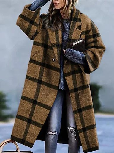 Women's Overcoat Daily Work Fall Winter Maxi Coat Double Breasted Turndown Stand Collar Loose Warm Casual Jacket Long Sleeve Solid Color Quilted Gray Khaki Green 2023 - US $27.99 Winter Maxi, Faux Coat, Elegant Fall, Long Trench Coat, Plaid Coat, Wool Blend Coat, Outfit Casual, Outerwear Women, Jacket Style