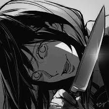 Girl With A Knife Drawing, Girl With Knife, Badass Drawings, Knife Drawing, Solo Pfps, Zombie Girl, Smile Girl, Dark Anime, Anime Pfp