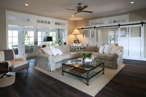 Twin Palms | Navy and White Living Room - Beach Style - Living Room - Orange County - by Tommy Bahama Home | Houzz Black And Cream Living Room, Dark Wood Floors Living Room, Grey Walls Living Room, Living Room Wood Floor, Cream Living Rooms, Grey Wood Floors, Hardwood Floors Dark, Dark Floors, Dark Wood Floors