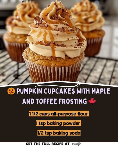 Toffee Frosting, Toffee Cupcakes, Autumn Desserts, Maple Frosting, Recipes Pumpkin, Pumpkin Desserts, Pumpkin Cupcakes, Dessert Bread, Pumpkin Dessert