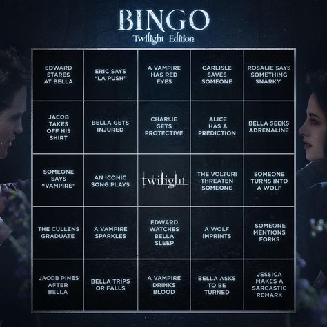 Twilight Game Ideas, Twilight Movie Night Party, Twilight Watch Party Ideas, Twilight Birthday Party Ideas Funny, Twilight Movie Marathon Ideas, Twilight Themed Drinks, Twilight Themed Party Games, Twilight Party Invitations, Twilight Bingo