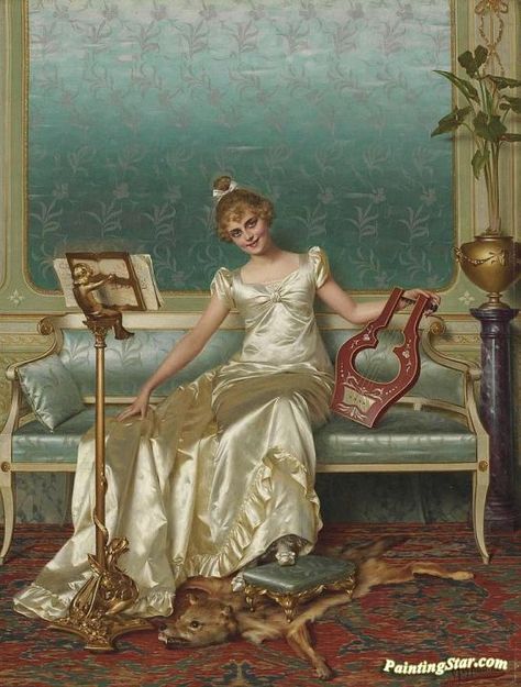 The Interlude Artwork by Vittorio Reggianini Hand-painted and Art Prints on canvas for sale,you can custom the size and frame Vittorio Reggianini, Woman Sitting, Oil Canvas, Classical Art, Fireplace Decor, Beautiful Paintings, Classic Art, Styl Vintage, Art Sur Toile