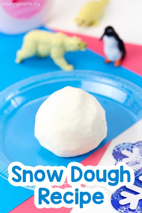 snow dough recipe Play Snow Recipe, Snow Dough Recipe, Winter Sensory Play, Snow Dough, Snow Recipe, Winter Sensory, Play Snow, Child Development Activities, Making Snow