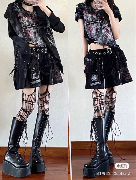 Vkei Outfits Fem, Dysphoria Outfits, Fem Punk Outfits, Vkei Outfits Female, Visual Kei Outfit Ideas, Alternative Winter Outfits, Vkei Fashion, Iconic Clothes, Visual Kei Outfits