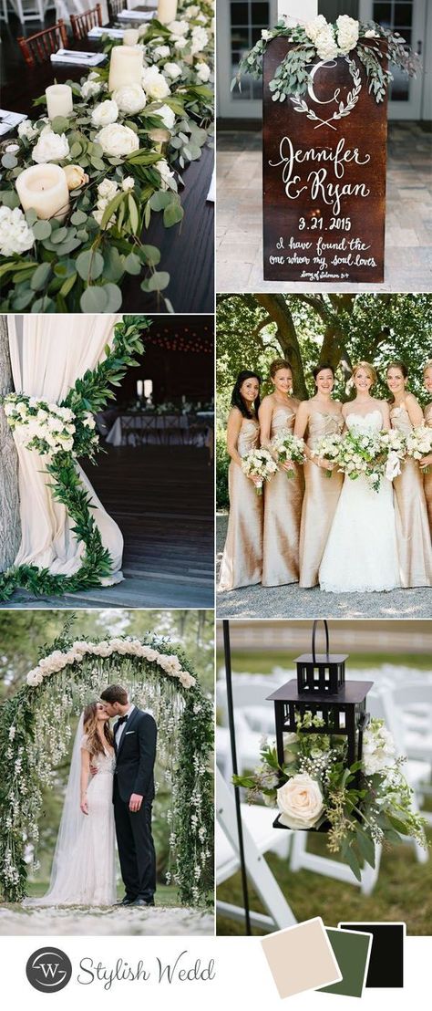 elegant and romantic champagne and greenery wedding color inspiration Plan Wedding, Wedding Color Trends, Green Wedding Colors, Spring Wedding Colors, Wedding Color Inspiration, Summer Wedding Colors, Wedding Theme Colors, Champagne Wedding, Wedding Checklist