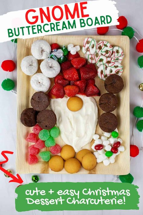 Gnome Christmas Snack Board Idea Looking for a fun and festive snack board idea for Christmas? This adorable Gnome Christmas snack board will delight kids and adults alike. Christmas dessert board idea. Christmas charcuterie idea. Gnome treat. Christmas Breakfast Charcuterie Board Kids, Santa Dessert Charcuterie Board, Gnome Appetizer, Gnome Charcuterie Board, Santa Gnome Dessert Board, Gnome Party Food, Christmas Charcuterie Board For Kids, Gnome Dessert Board, Frosting Board Charcuterie