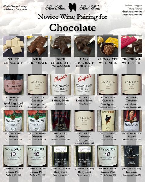 Chocolate and Wine Pairing Made Simple: I’m of the opinion that wine goes with everything.  Maybe that’s just me.  But chocolate in particular pairs really well with some wines, depending on type of chocolate. Sweet Champagne Brands, Type Of Chocolate, Sparkling Red Wine, Wine Cheese Pairing, Pairing Ideas, Chocolate Pairings, Wine And Cheese Party, Wine Tasting Party, Wine Guide