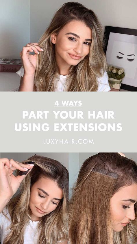 Medium Length Hair Extensions, Hairstyles With Extensions Clip In, How To Style Hair With Extensions, Clip In Hair Extensions Styles, Hidden Crown Hair Extensions, Hair Parts, Crown Hair Extensions, Hair Extensions Tutorial, Hair Extension Care