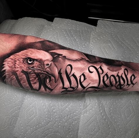 Constitution Tattoo Ideas, Wing Tattoo Sleeve For Men, Patriotic Sleeve Tattoo For Women, Patriotic Leg Tattoos For Men, Calvin Tattoo, We The People Tattoo Forearm, We The People Tattoo Design, America Tattoos For Men, Patriotic Arm Tattoos For Guys