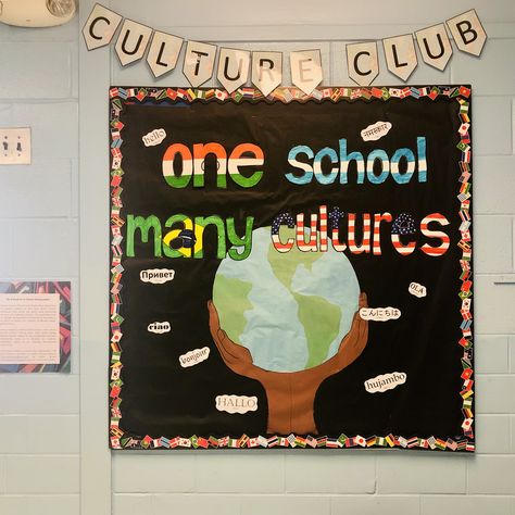 Celebrating Cultures Bulletin Board, Diverse Bulletin Boards, Global Bulletin Board Ideas, Cultural Awareness Bulletin Boards, Culturally Responsive Bulletin Boards, Multicultural Bulletin Board Ideas, All Around The World Bulletin Board, Diversity Classroom Theme, Multicultural Door Decorations Classroom