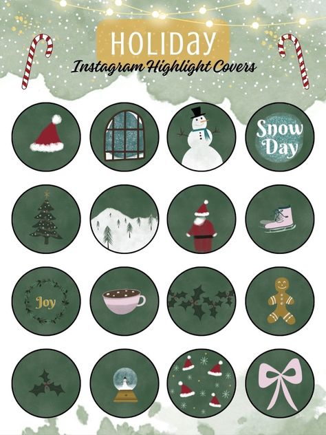 Illustrated Holiday Icons to download and use as Instagram Highlight Covers Holiday Instagram Highlight Cover, Aesthetic Highlight Covers For Instagram, Aesthetic Highlight Covers, Free Instagram Highlight Covers, Icons Christmas, Aesthetic Covers, Holiday Aesthetic, Christmas Cover, Instagram Highlight Covers