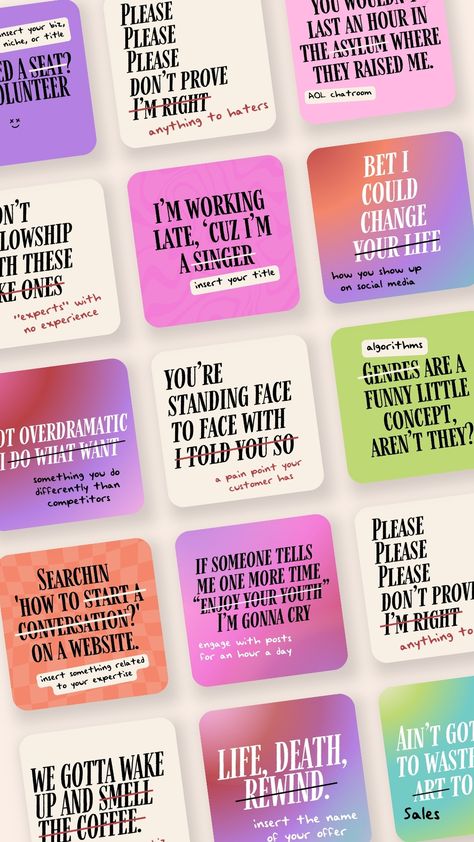 These super fun Instagram Feed Post templates feature some quotes from your FAVE women in pop! These lyrics from Beyonce, Billie Eilish, Ariana Grande, Chappel Roan, and more make for the perfect quote on your Instagram feed. Tailor these to your business or your brand and get a quick boost in engagement! Fun Instagram Feed, Instagram Feed Post, Chappel Roan, Some Quotes, Folder Templates, Media Branding, Post Quotes, Perfection Quotes, Blog Tools