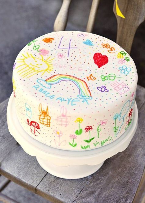 Doodle Cake, White Fondant, Torte Cupcake, Crazy Cakes, Cupcake Cake, Rainbow Cake, Art Party, Cake Inspiration, Birthday Fun