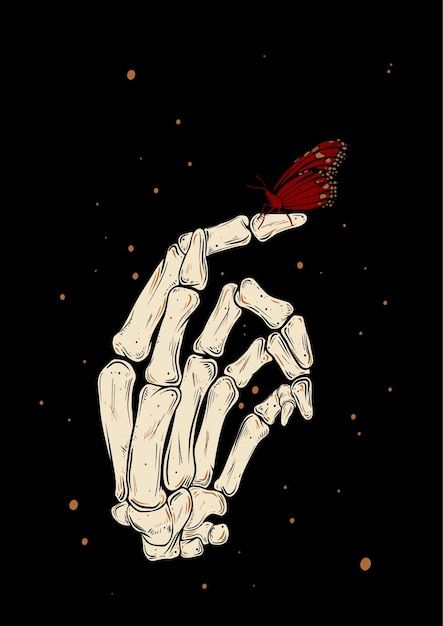 A skeleton hand with a red butterfly on ... | Premium Vector #Freepik #vector #skeleton-hand #reaper #hand-illustration #hand Skeleton Hand Illustration, Butterfly On Hand, Skeleton Hand Painting, Skeleton Hand, Hand Holding Something, Halloween Canvas Art, Cactus Drawing, Hand Pictures, Skull Hand