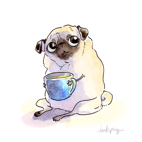 Inkpug! Ink Pug, Pug Cartoon, Illustration Dog, Pugs And Kisses, Pug Art, Coffee Illustration, A Pug, Pug Puppies, Pugs Funny