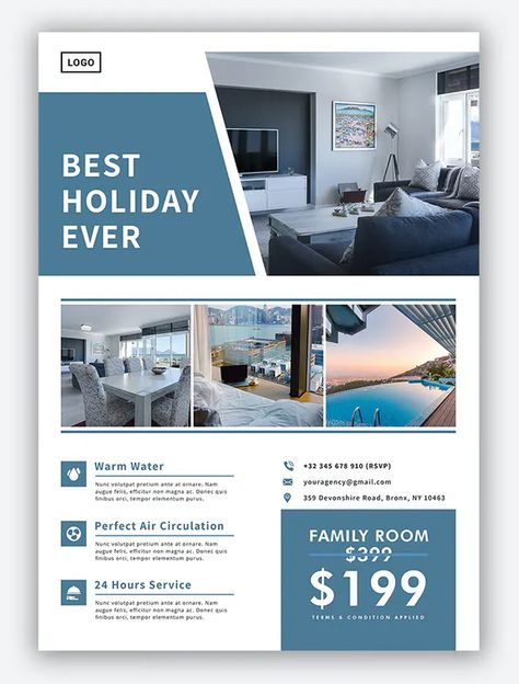 Hotel Flyer Template AI, EPS, PSD Hotel Flyer, Hotel Marketing Design, Hotel Ads, Hotel Marketing, Real Estate Marketing Design, Flyer Design Layout, Hotel Room Design, Flyer Design Inspiration, Flyer Layout