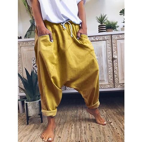 Linen Harem Pants, Check Pants, Mode Hippie, Mid Waist Pants, Diy Vetement, Linen Fashion, Long Trousers, Pantalon Large, Vintage Pants