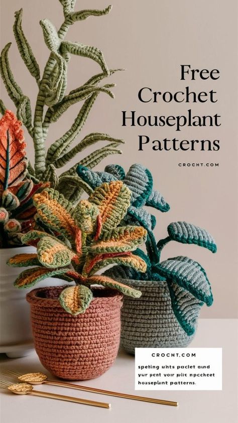 Crochet Pothos Pattern, Embroidery Crochet Patterns, Easy Crochet Plant Pattern Free, Crochet Indoor Plants, Crochet House Plants Free Pattern, Plant Crochet Blanket, Crochet Office Decor Free Pattern, Home Decor Knitting, Flower Crochet Patterns Free