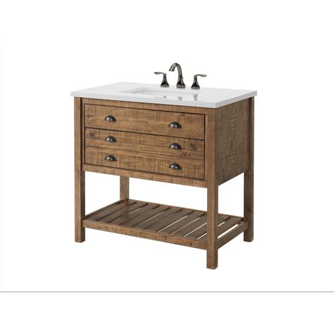 PRICES MAY VARY. Assembled Dimensions: 37” W x 35” H x 22” D; Solid pine wood constructed base finished in Natural Brown Solid white 1" thick cultured marble top features pre-drilled 8" spread for a faucet (faucet not included) One (1) large split drawer with one (1) top tilt down drawer Nicely sized bottom slat shelf offers additional storage space for towels, linens, and other items Undermount rectangular bowl dimensions: 17.5” W x 12” D x 7.125” H Brown Bathroom Vanity, Wide Bathroom Vanity, Slatted Shelves, Wood Bathroom Vanity, Vanity Accessories, Brown Bathroom, Top Beds, Single Sink Vanity, Cultured Marble