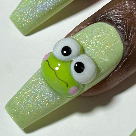 Keroppi Nails, Long Nail Art, Crazy Nail Art, Hello Nails, Nice Nails, Grunge Nails, Colored Acrylic Nails, Really Cute Nails, New Nail Art