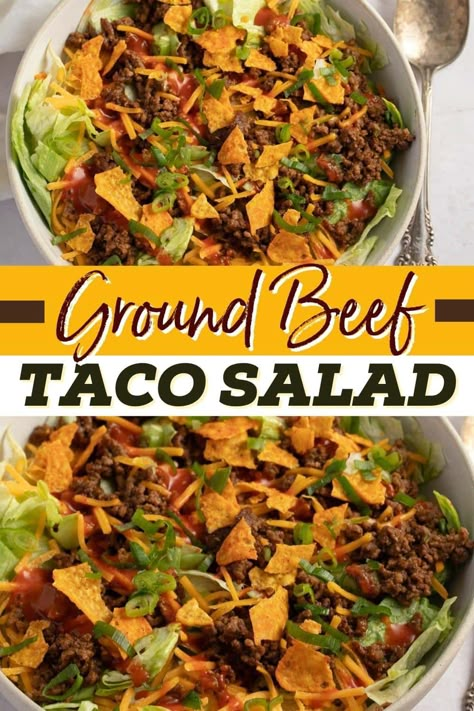 Want the best ground beef taco salad? Well, you just found it! This easy recipe is loaded with bold Tex-Mex flavors, fresh ingredients, and savory beef. YUM! Ground Beef Salad, Beef Taco Salad, Easy Taco Salad Recipe, Ground Beef Taco, Taco Salad Recipe, Mexican Salad, Fresh Summer Salad, Super Salads, Mexican Meals