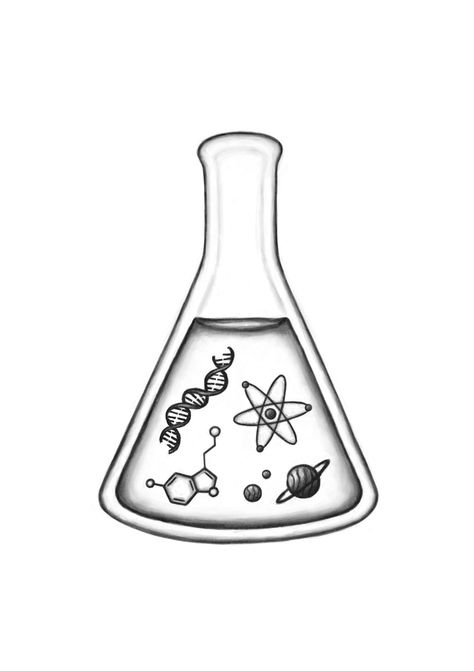 Erlenmeyer flask tattoo :)  Ben Marriott's Art Blog Freakout Flask Tattoo, Flask Drawing, Chemistry Tattoo, Succulent Tattoo, Science Symbols, Science Tattoo, Science Tattoos, Chemistry Art, Nice Tattoos