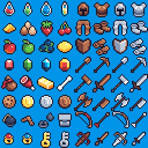 16x16 Pixel art RPG Items by ... 16x16 Pixel Art, Rpg Wallpaper, Rpg Items, Pixel Art Minecraft, Traveller Rpg, Piskel Art, Pixel Characters, Pixel Art Tutorial, Arte 8 Bits