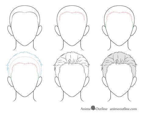 Easy Hair Drawings, Boy Hair Drawing, Drawing Male Hair, Hair Step By Step, Anime Hairstyles Male, Hair Stenciling, How To Draw Anime, Male Anime, Drawing Hair Tutorial