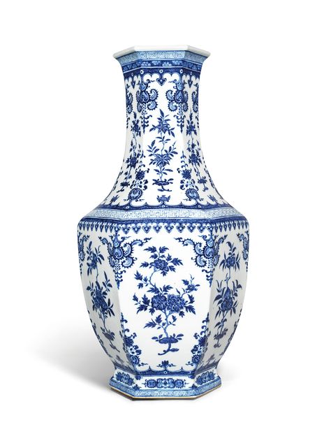 A FINE LARGE BLUE AND WHITE HEXAGONAL VASE. CHINA, QING DYNASTY, 18TH CENTURY | Christie's Important Chinese Ceramics and Works of Art, Hong Kong|29 May 2019 China Ceramics Blue, China Vase Painting, Traditional Chinese Porcelain, Chinese Ceramics Blue And White, China Porcelain Pattern, Chinese Ceramics Pattern, China Vase Tattoo, Chinese Vase Tattoo, Japanese Vase Tattoo