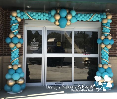 Elegant Balloon Arch | Corporate Balloon Decor | Unique Balloon Arch | Teal Balloon Decor Balloon Arch Corporate Event, Balloon Arch Entrance Door, Balloon Gate Entrance, Unique Balloon Arch, Grand Opening Balloon Decor, Square Balloon Arch, Corporate Balloon Decor, Balloon Gate, Balloon Door