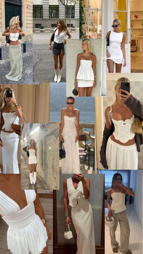 Spain Summer Looks, Pisces Venus Style Outfits, Italian Outfit Aesthetic, Simple Elegant Outfits, Summer Outfit Collage, Colorful Fashion Aesthetic, Dolce Vita Outfit, Italy Summer Outfits, Bali Aesthetic