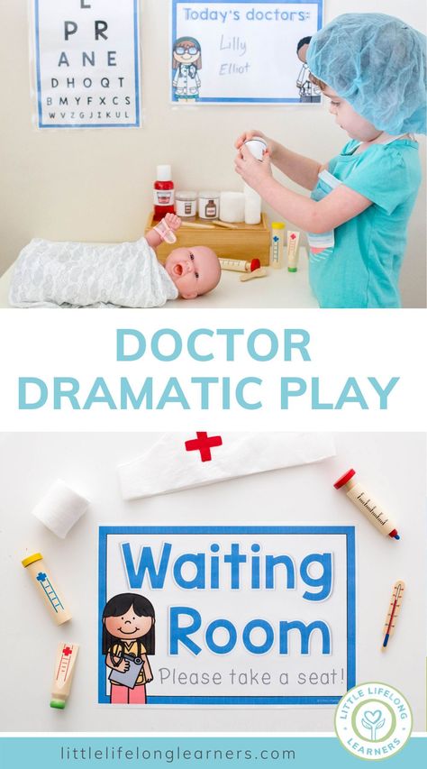 Preschool Drs Office Dramatic Play, Dr Office Preschool Pretend Play, Hospital Dramatic Play Free Printables, Doctor's Office Dramatic Play, Doctor Role Play Free Printable, Doctor Play Printables, Doctors Office Dramatic Play Preschool, Doctors Office Dramatic Play Preschool Free Printables, Doctor Ideas For Preschool