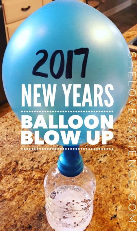 New Years Science for Kids: Balloon Blow Up | She Loves Science New Years Science Preschool, New Years Eve Toddler, New Year Sparkle, Balloon Science Experiments, Balloon Experiment, New Years Eve Party Ideas Food, New Years Eve Traditions, New Year's Eve Crafts, Kids New Years Eve